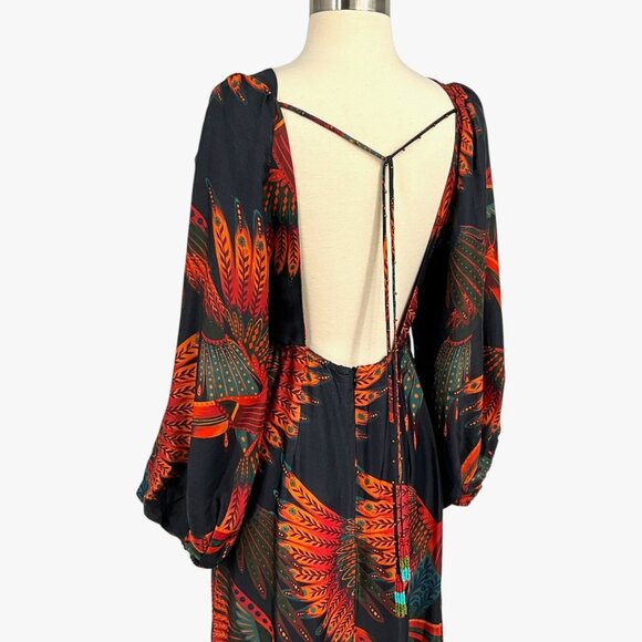 Farm Rio Arabesque Toucans Open Back Midi Dress in Multi Size S Long Sleeve - Picture 9 of 12